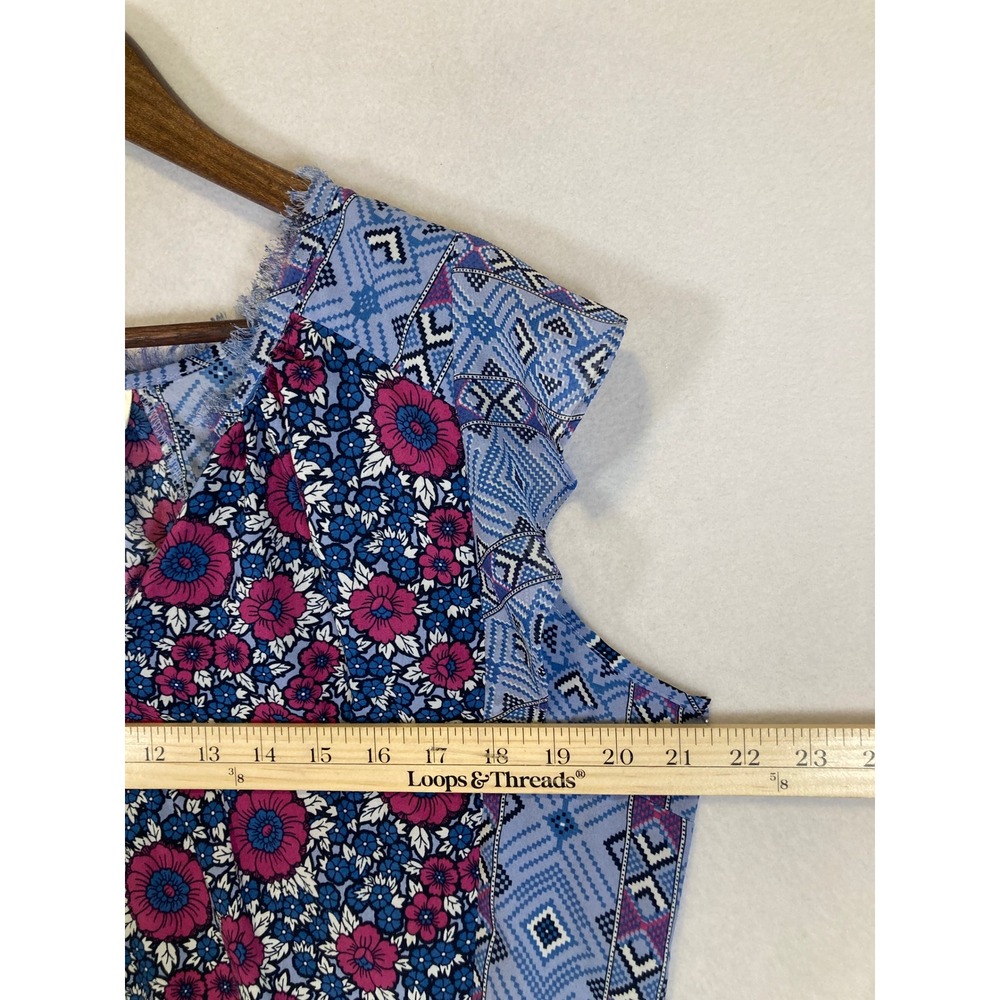Boho Floral Motherhood Maternity Womens Large Blue Pink Mixed Print Ruffle Top - Picture 5 of 10